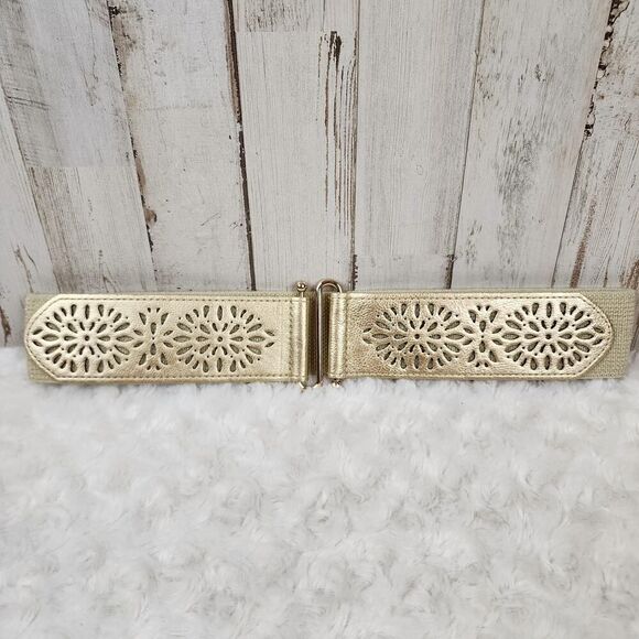 Kohl's Gold Tooled Wide Stretch Belt Size S/M - Picture 1 of 9